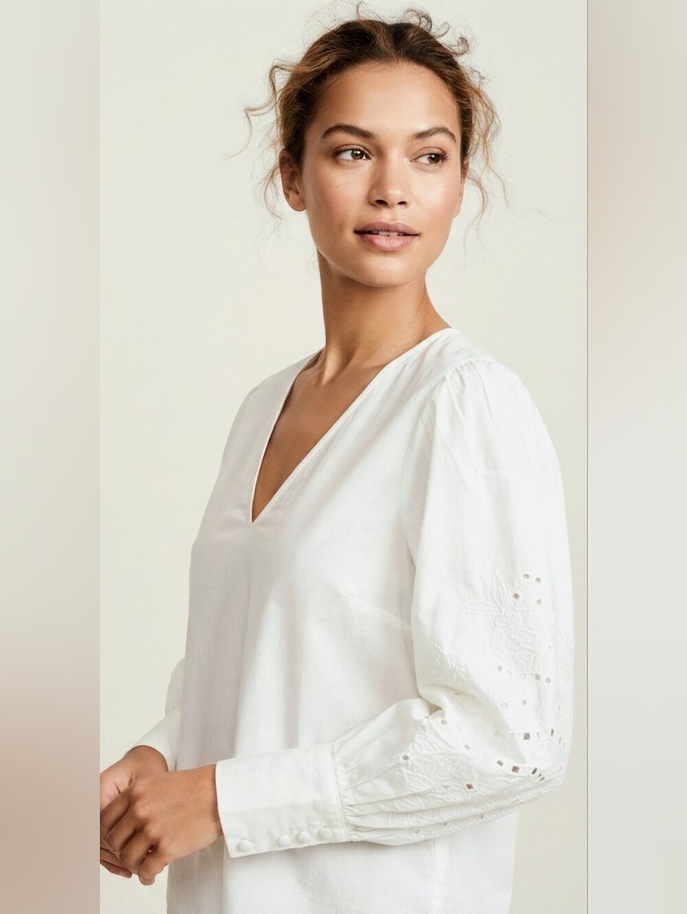 VERO MODA VMSANI White Eyelet Long Sleeve Top NWT Small